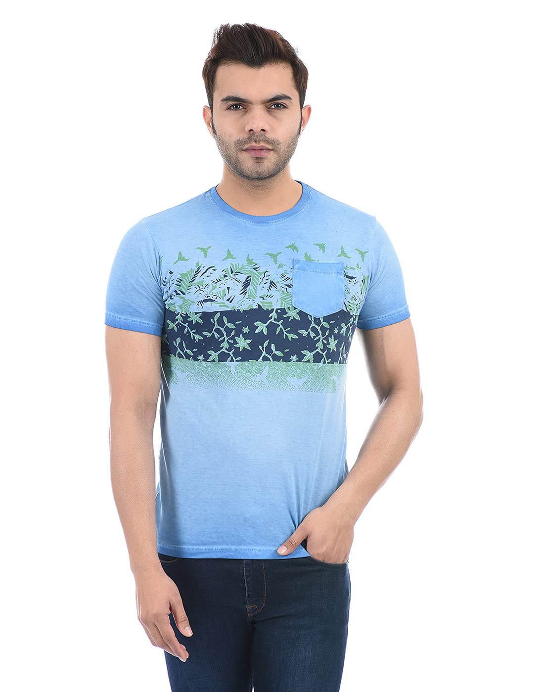 Pepe Jeans MenS Floral Slim Fit T-Shirt (Pm506600_Eton Blue_Small