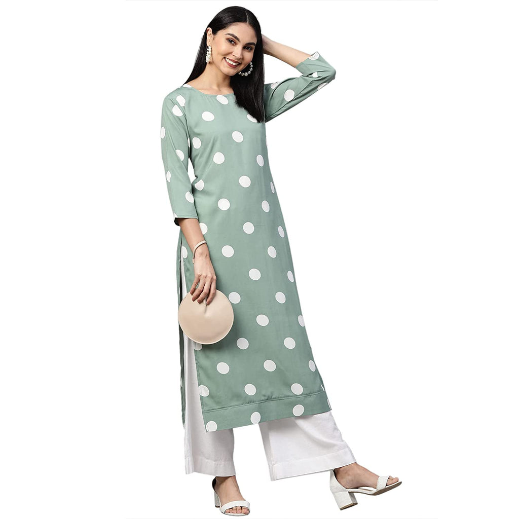Gosriki Women'S Crepe Straight Printed Kurta (Dots Nw Pista_M-Go_Pista_Medium)