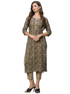 ANNI DESIGNER Womens Cotton Blend Straight Printed Kurta with Pant Set (Bhati-Beige_XL_Beige_X-Large)