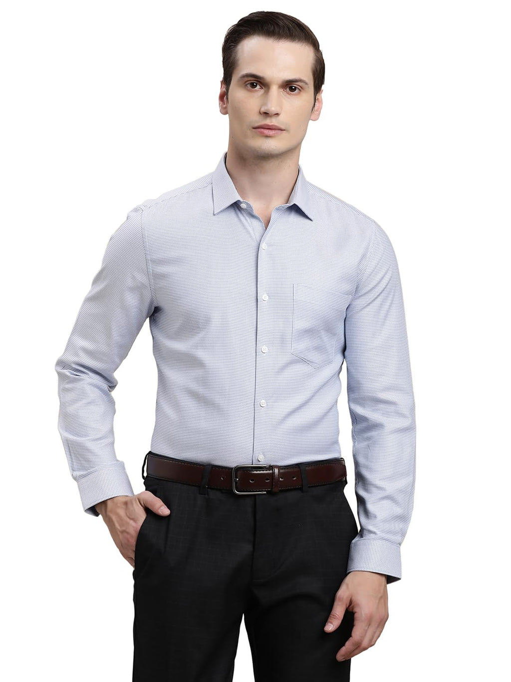 Turtle Men Giza Cotton Slim Fit Light Blue Dobby Full Sleeve Formal Shirt