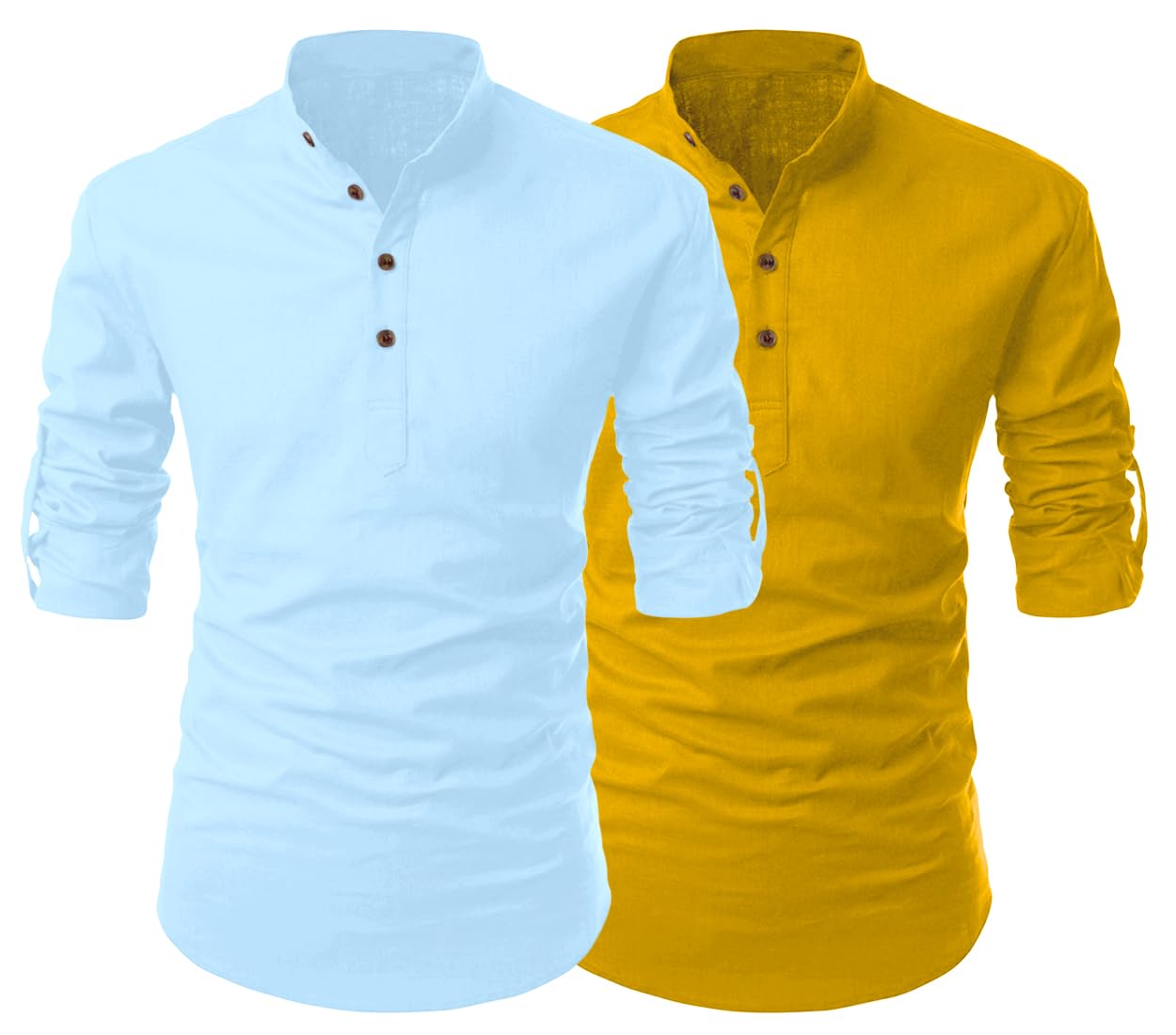 Finivo Fashion Combo Of MenS Cotton Blend Solid Full Sleeve Short Kurta