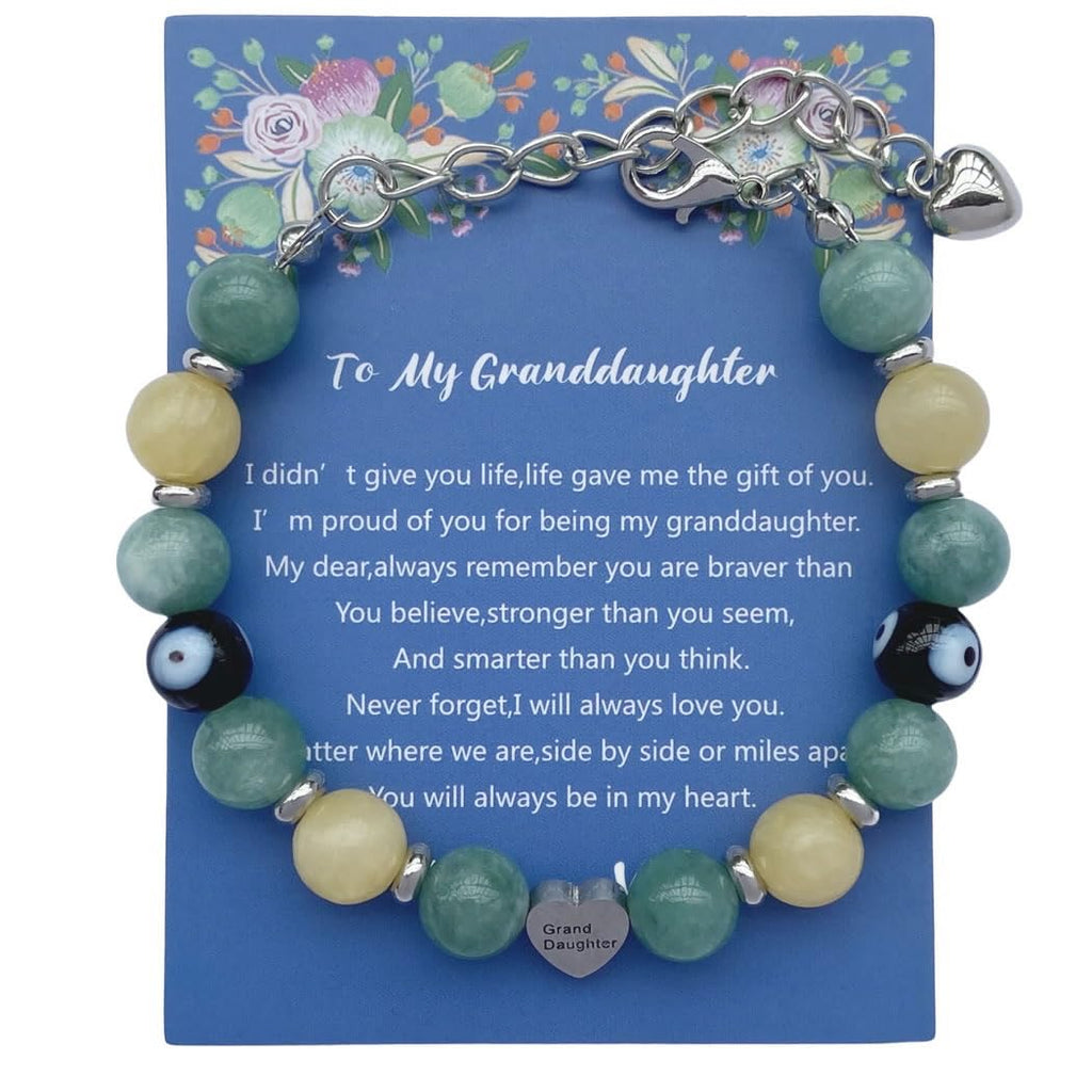 DOLON Handmade Beaded Stainless Steel Heart Granddaughter Charm Evil Eye Lucky Bracelet Birthday Christmas Holiday Gift