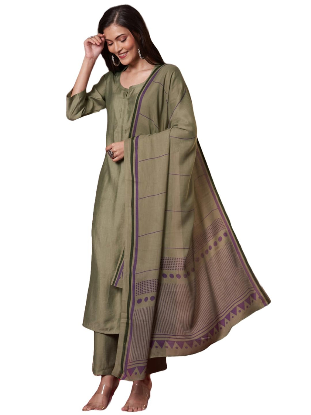 ANNI DESIGNER Womens Rayon Viscose Solid Straight Kurta with Pant & Dupatta (Raja Saab Green-VKS14_4XL_Green_XXXX-Large)