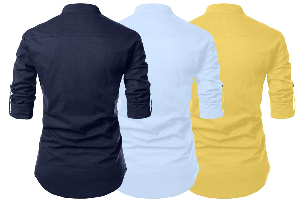 Finivo Fashion Combo Of MenS Cotton Blend Solid Full Sleeve Short Kurta