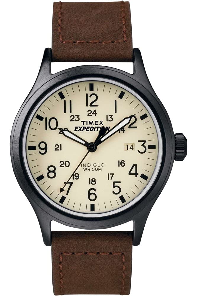 Timex Men's T49963 Expedition Scout Brown Leather Strap Watch