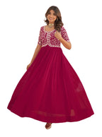 Wedani Georgette Embroidered Long Gown for Women Pink