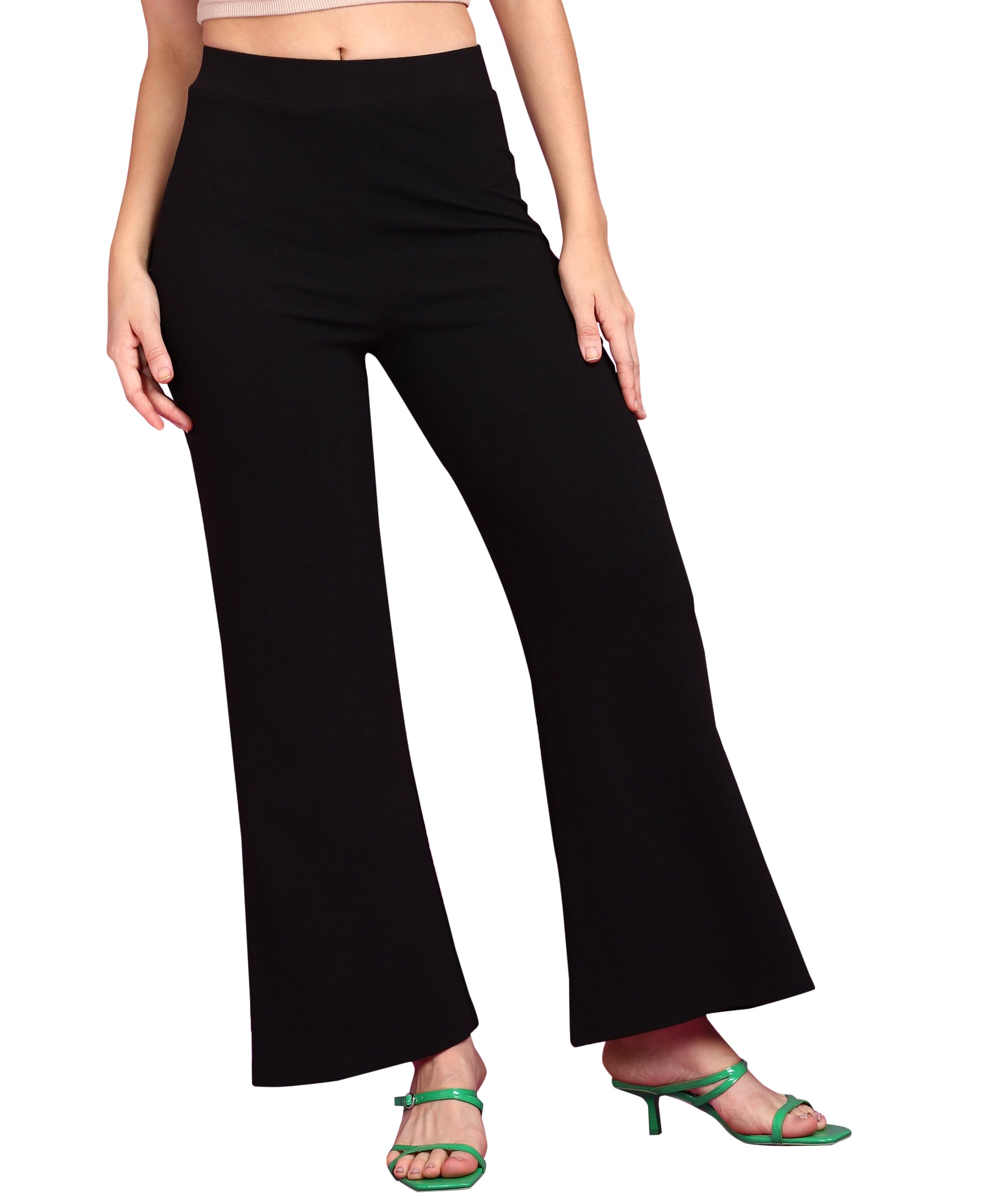 POPWINGS Casual High-Waist Flared Trouser for Women | High-Rise Trouser Pant for Women | Flared Trousers for Women Formal Office