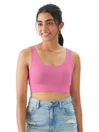 The Souled Store Solids: Flamingo Pink Women and Girls Pull On Cotton Blend Bralette Top