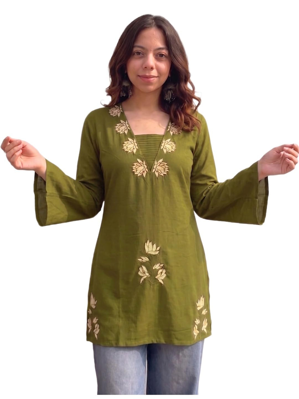 ANNI Designer Womens Regular Viscose Embroidered Short Kurti for Women (Pivari Green-SK_L_Green_L)