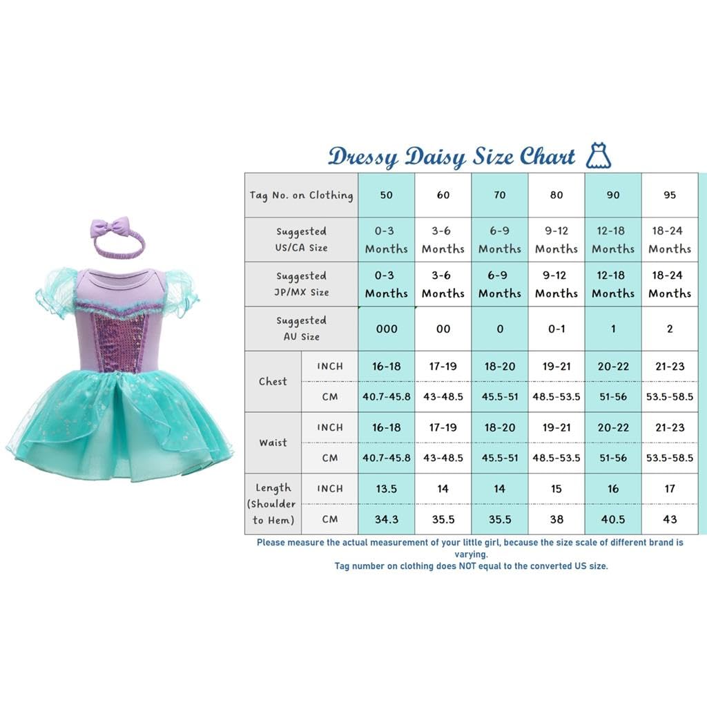 Dressy Daisy Infant Baby Girl Princess Mermaid Romper Costumes Onesie Dress Bodysuit with Headband Halloween Birthday Party Fanc