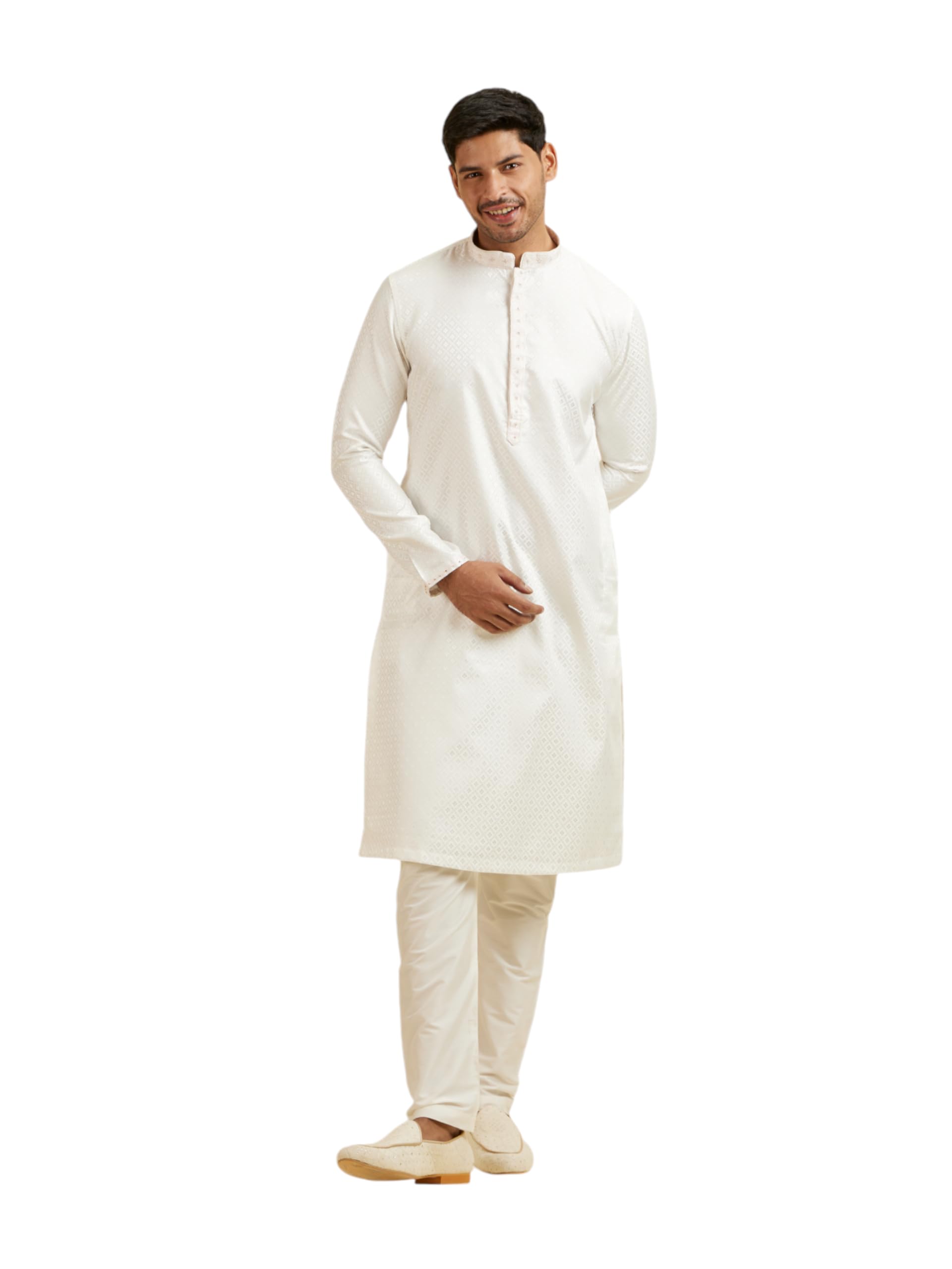 Manyavar MenS Art Silk Self Design Kurta Pyjama Set (White,Xl)