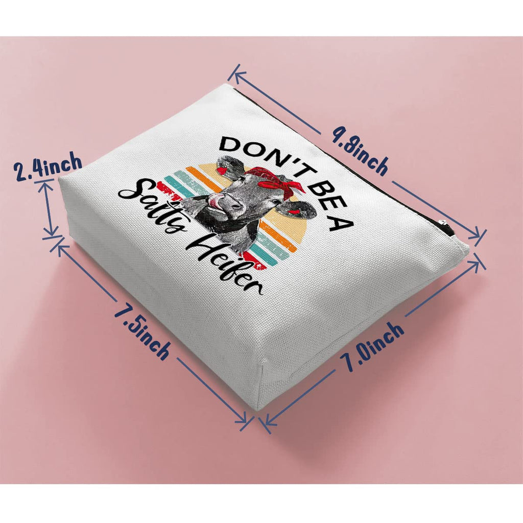 BiuNiuring Cow Gifts for Cow Lovers, Cow Gifts for Women, Crazy Heifer Cosmetic Bag, Funny Retro Sarcastic Cow Makeup Bag, Don't