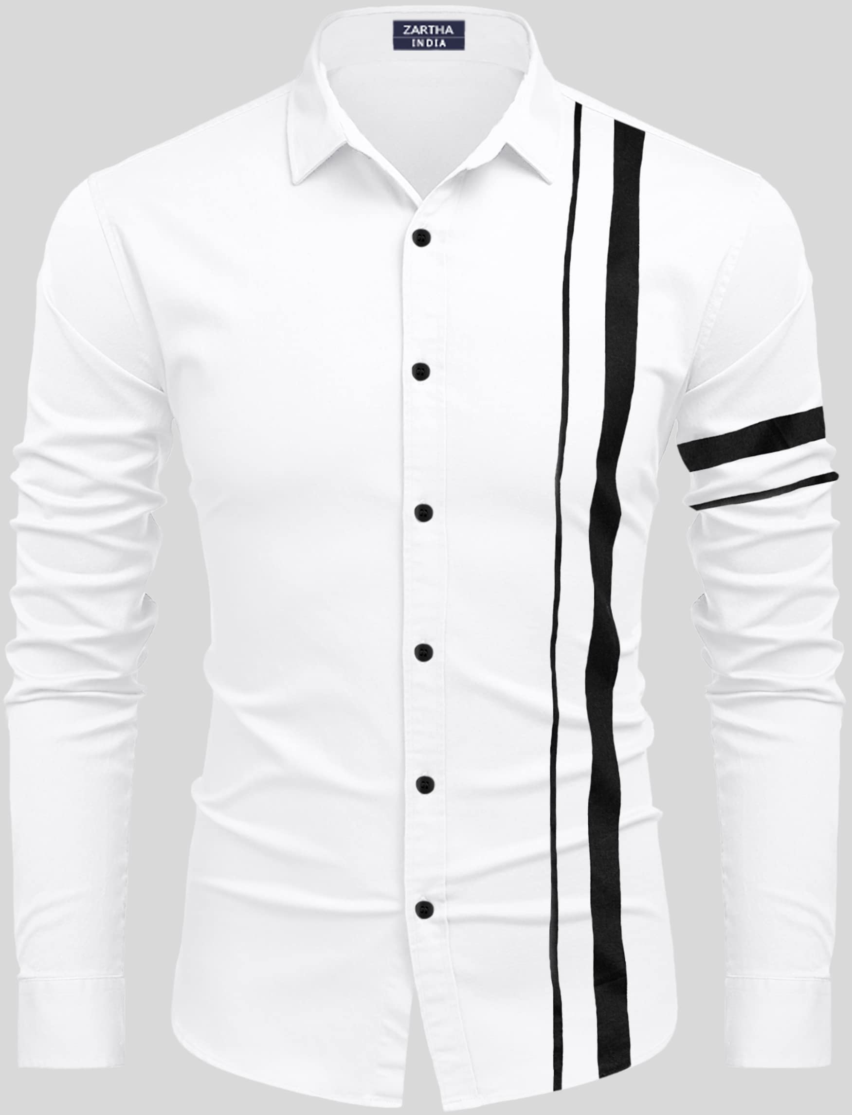 Zartha MenS Regular Fit Striped Pattern Cotton Blend Shirt With Spread Collar Long Sleeve And Standard Length | Shirt For Man W