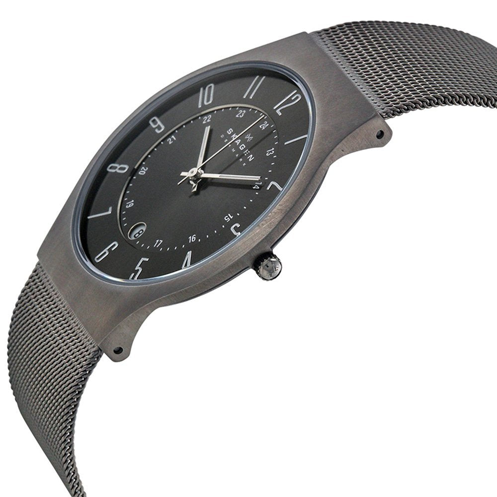 Skagen Men's Sundby Three-Hand Date Charcoal Gray Titanium Mesh Band Watch (Model: 233XLTTM)