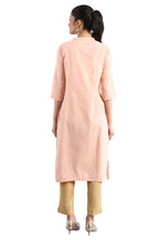 Aurelia Women'S Cotton Pink Geometric Band Collar Straight Kurta