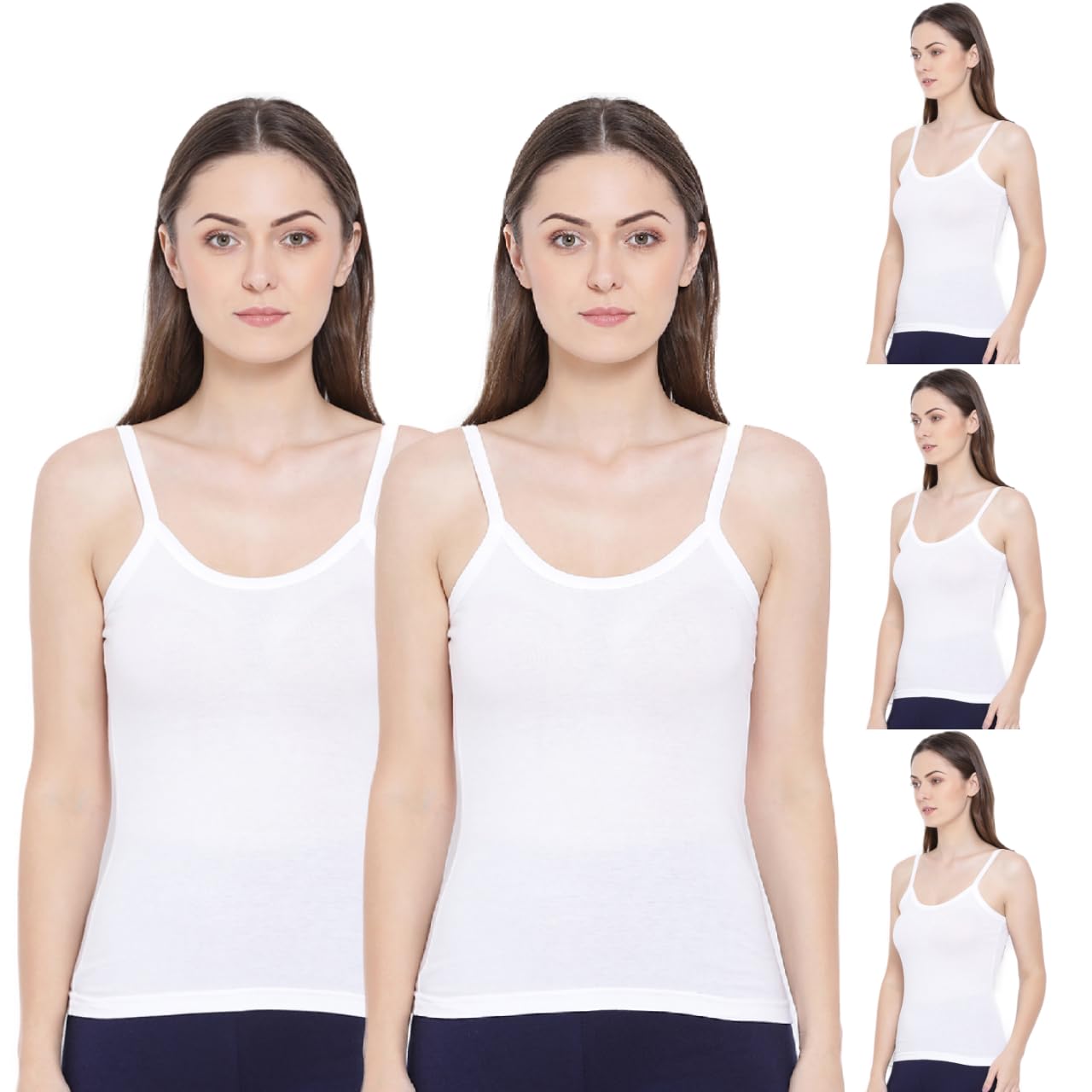 Rupa Softline Regular Fit Women Super Combed Cotton Camisole, Under-Shirt, Stretchable and Body-Hugging, Solid Color,Pack of 5 (