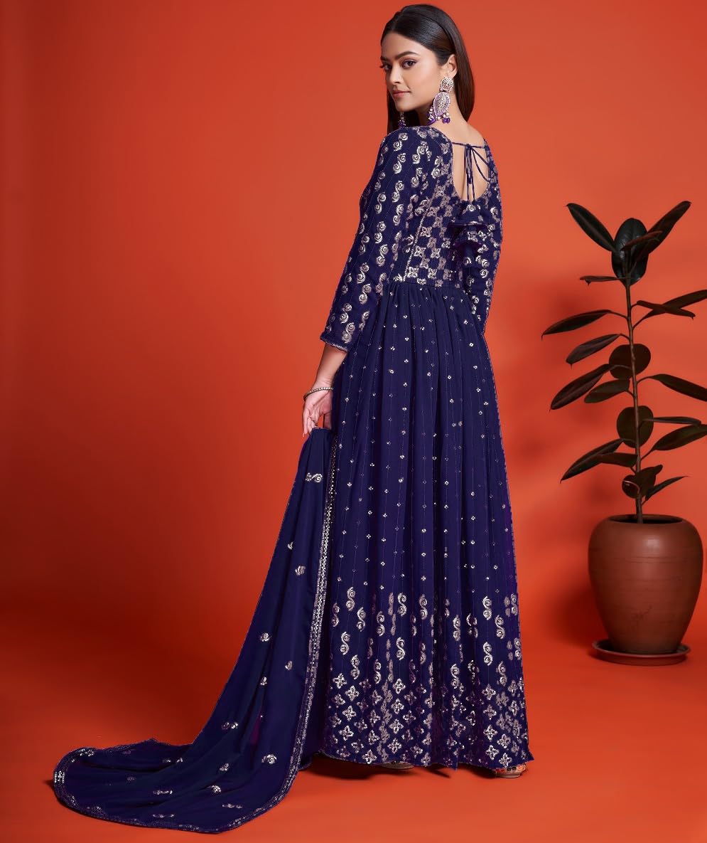 Fashion Basket Women'S Anarakali Kurta With Dupatta Set (Blue)