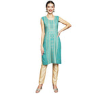 Anubhutee Women'S Rayon Sea Green Foil Print Geometric Printed Straight Kurta