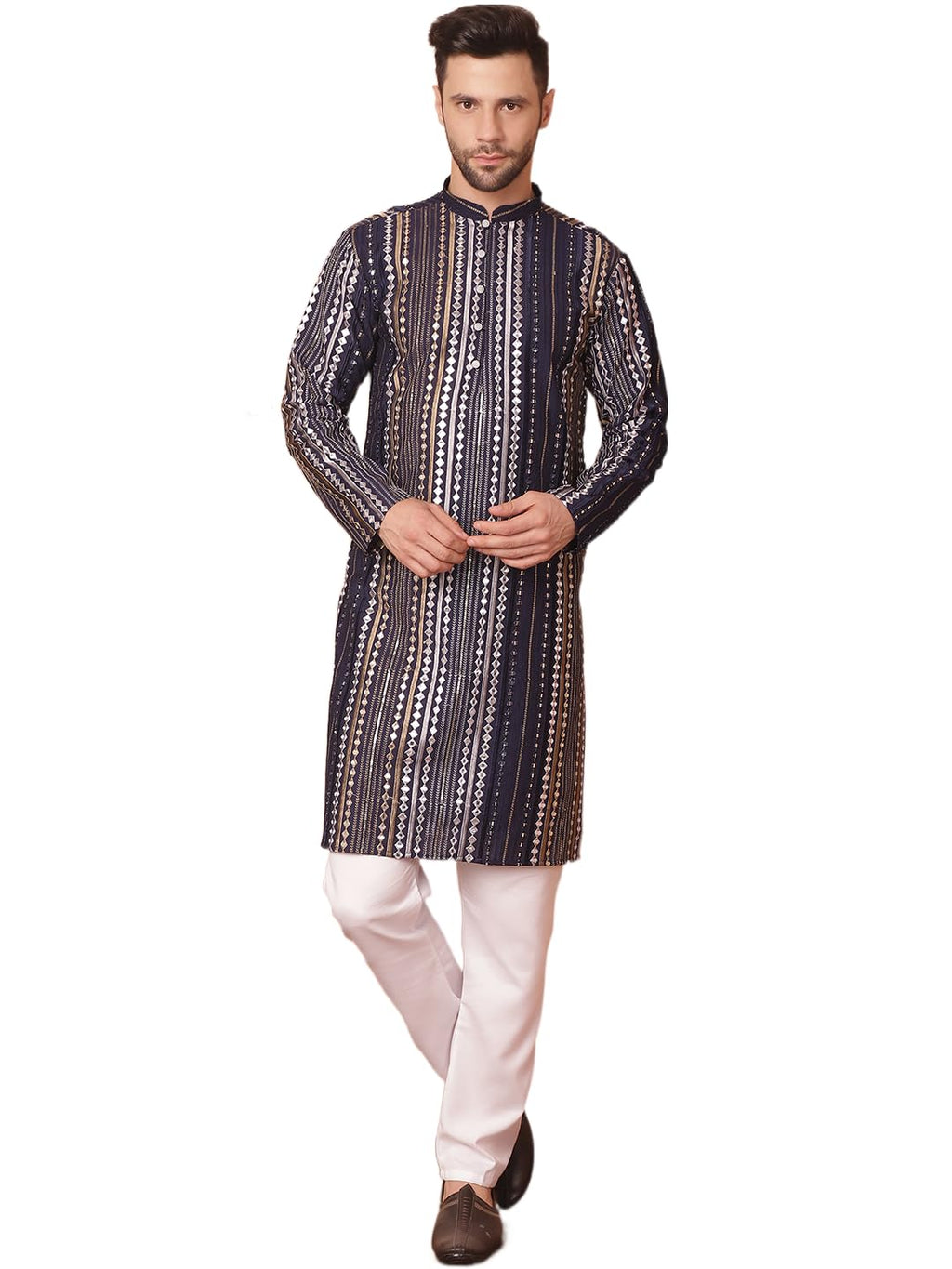 Jompers Mens Mirror Work Kurta Pyjama Set