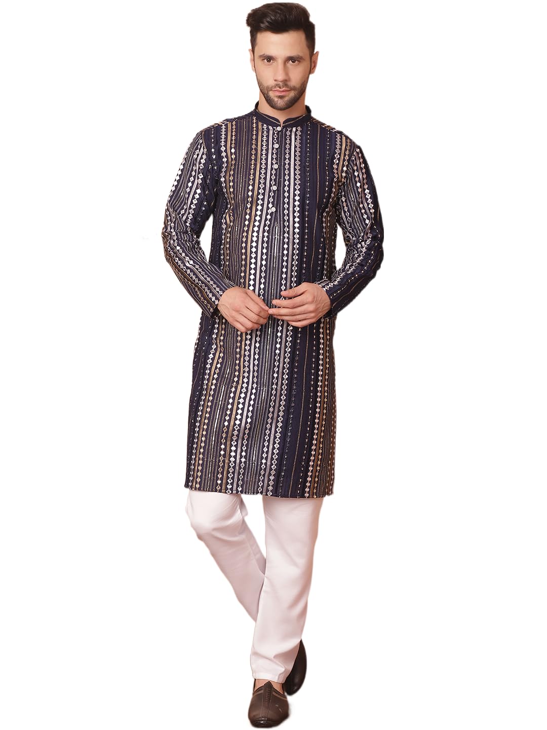 Jompers Mens Mirror Work Kurta Pyjama Set