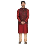 Manyavar MenS Art Silk Other Kurta Pyjama With Waist Coat (Jast148-307_Maroon_Xx-Large)