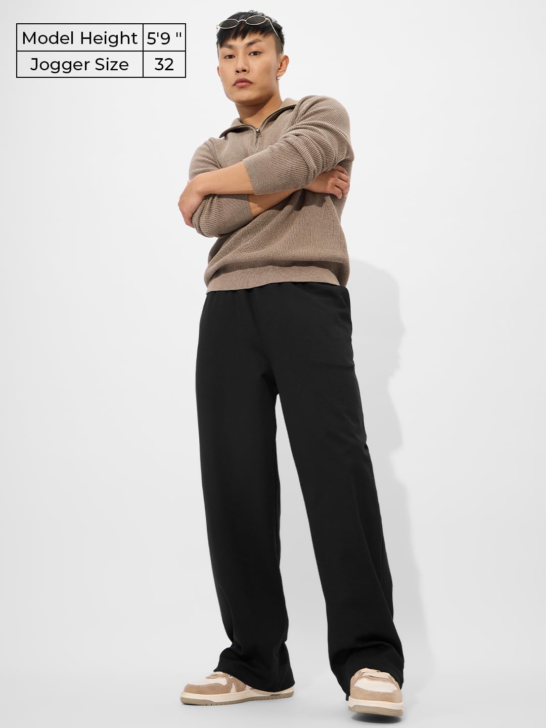 The Souled Store Solids: Midnight Black Mens and Boys Korean Fit Cotton Blend Solid Korean Joggers
