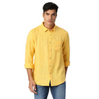 Pepe Jeans Linen MenS Regular Fit Solid Shirts Lime Yellow, Medium