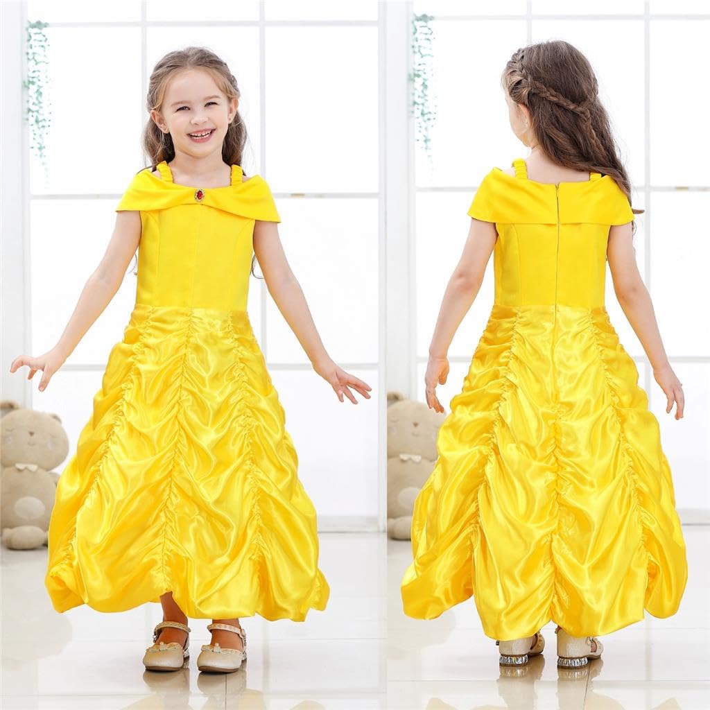 Dressy Daisy Girls' Princess Yellow Gold Ball Gown Birthday Party Fancy Dress Up Halloween Costume