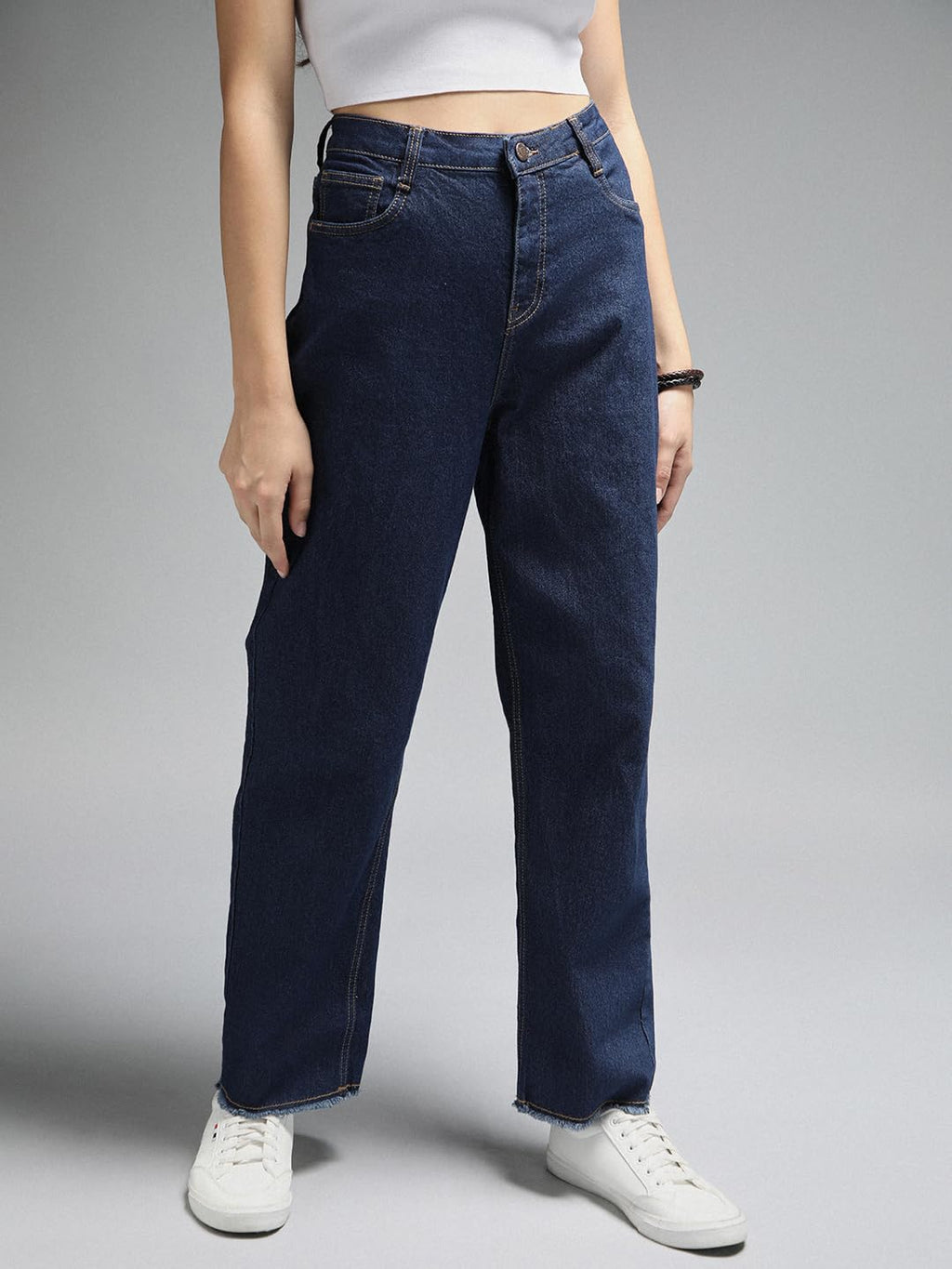 High Star Women Straight Fit High-Rise Clean Look Stretchable Jeans