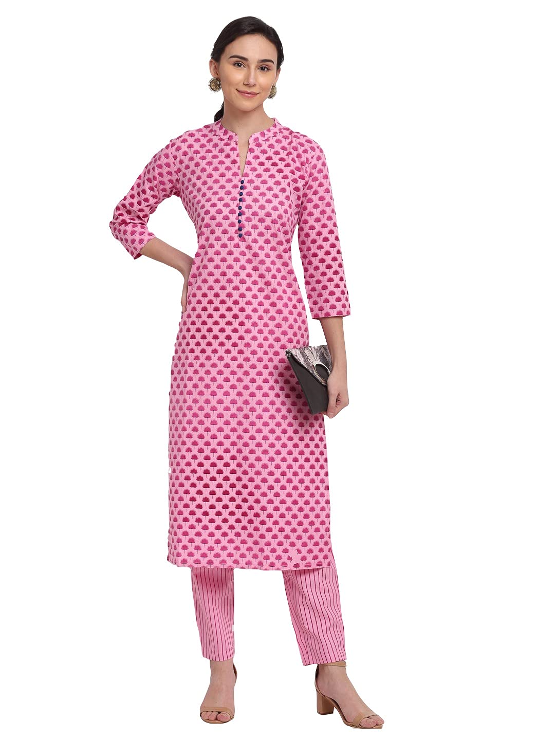 ANNI DESIGNER Womens Cotton Printed Straight Kurta with Palazzo (REVATHI Pink_XXL_Pink_XX-Large)