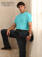 The Souled Store Supima: Airy Blue Men and Boys Regular fit Solid Half Sleeve Cotton Blue Color Men Supima T-Shirts