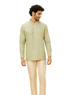 Manyavar Mens Green Cotton Short Kurta