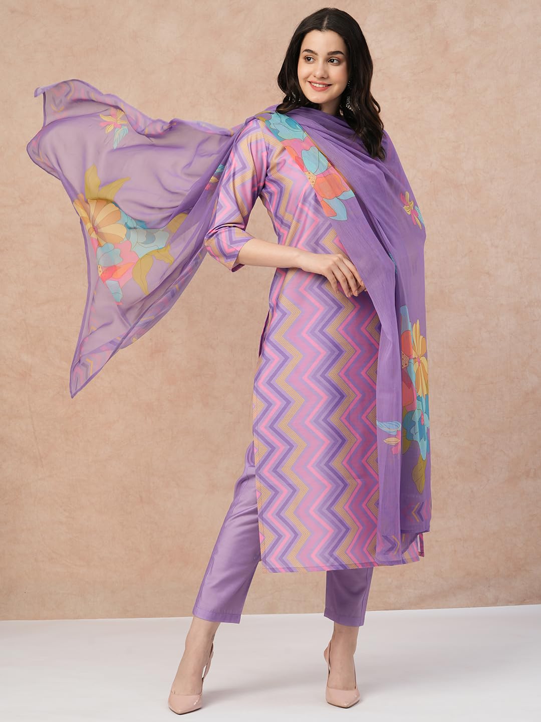 ANNI DESIGNER Women s Rayon Blend Kurta with Trousers and Dupatta, purple, 36