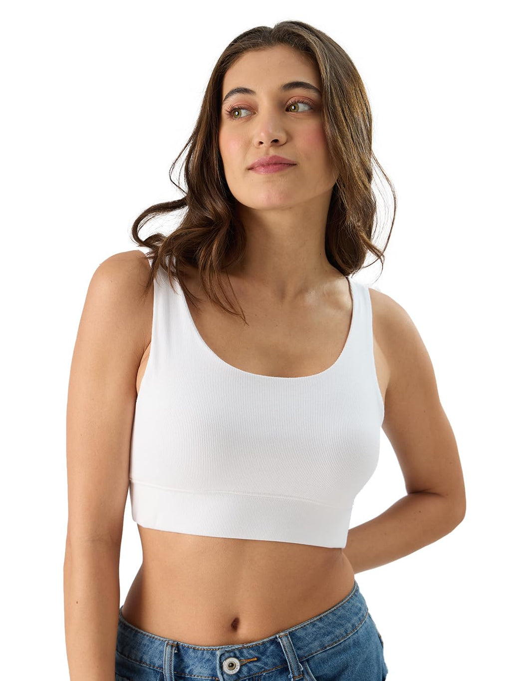 The Souled Store Solids: White Women and Girls Pull On Cotton Blend Bralette Top