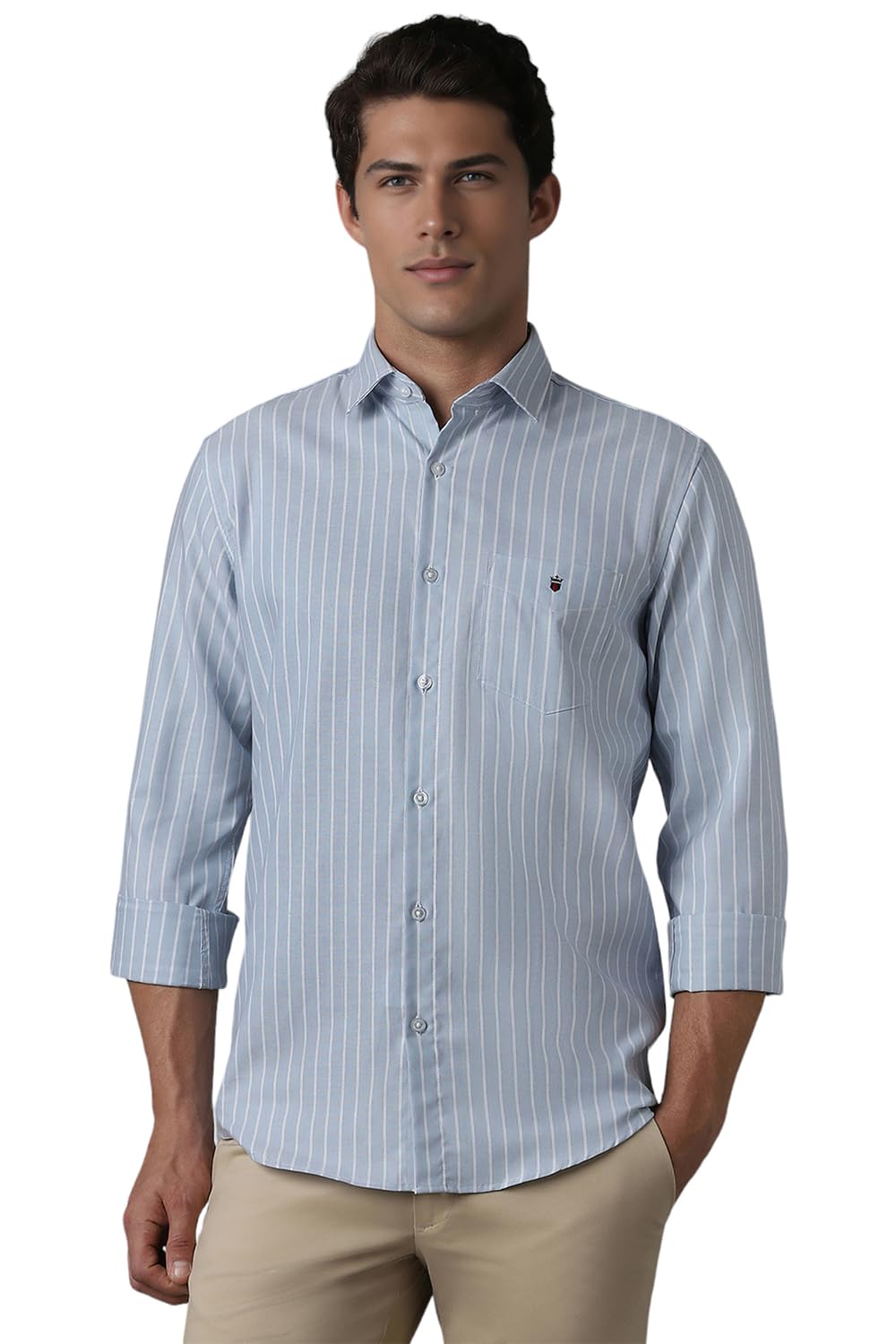 Louis Philippe Men Blue Super Slim Fit Stripe Full Sleeves Casual Shirt