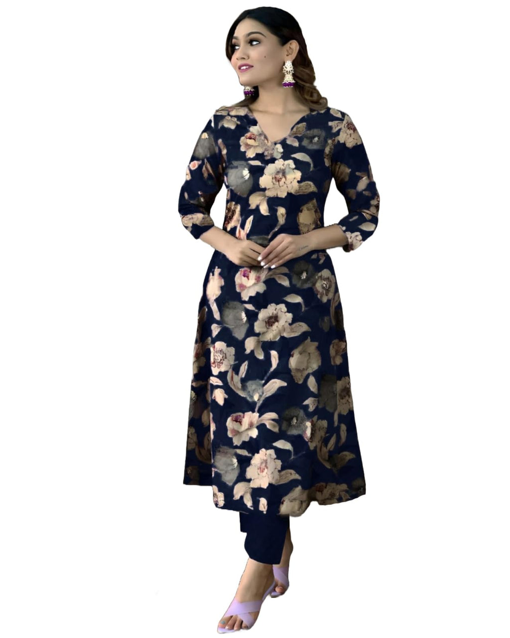 ANNI DESIGNER Womens Cotton Blend Straight Printed Kurta with Pant (DHUN Navy Blue_XL_Navy Blue_X-Large)