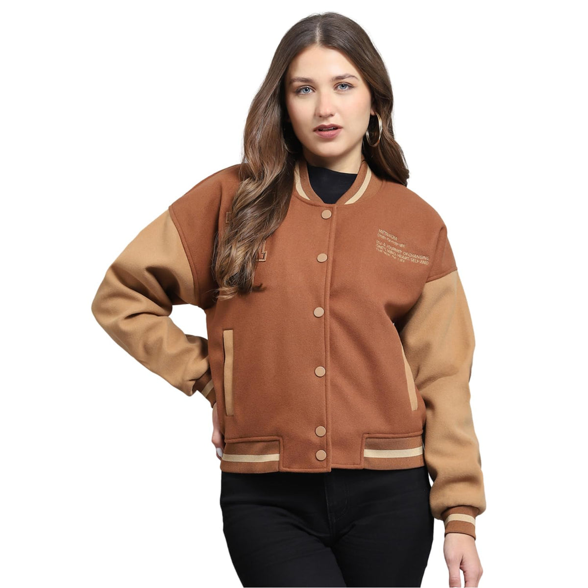 ROCK.IT Womens Printed Brown Band Neck Full Sleeve Jacket_2240102631 4