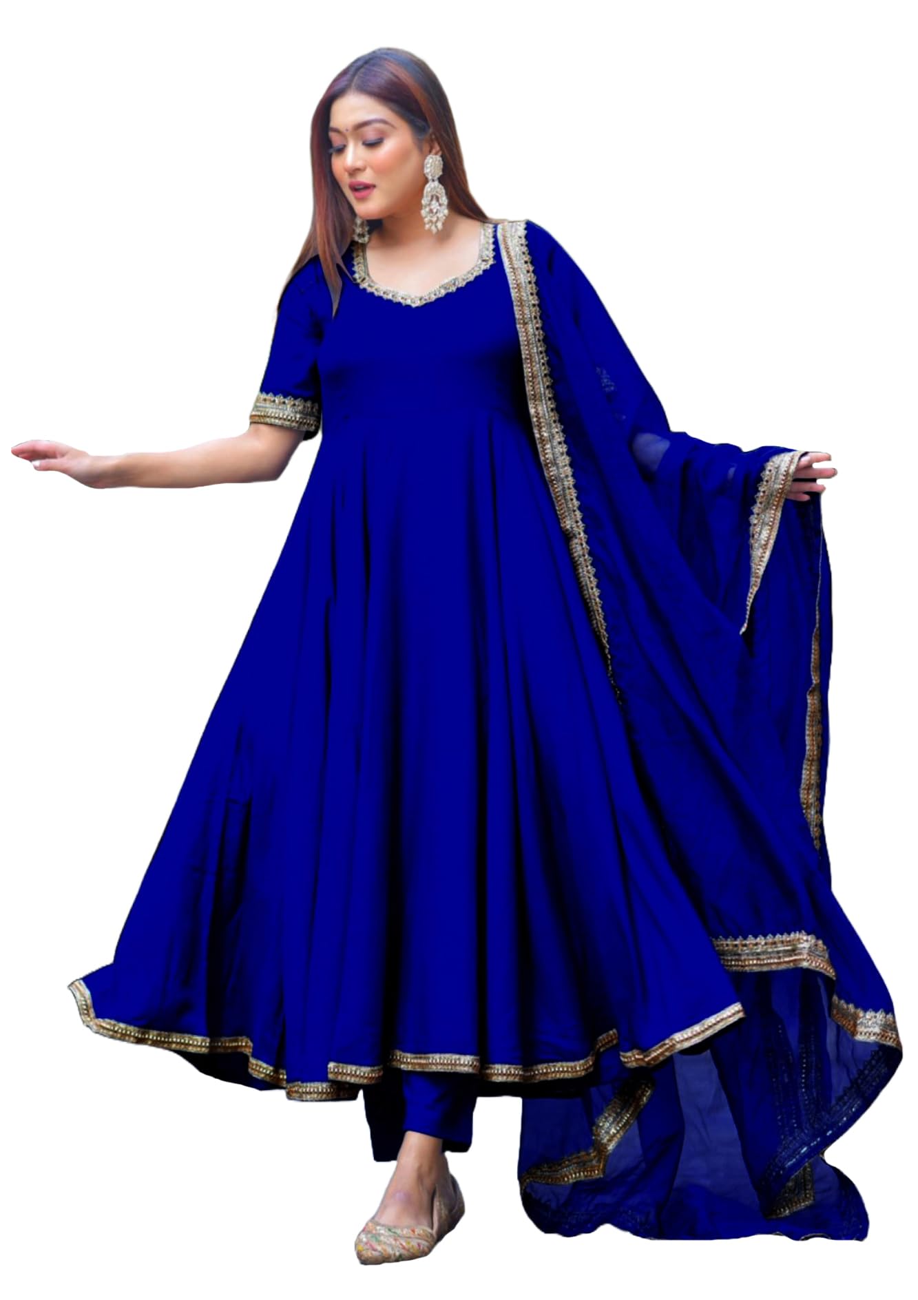 ANNI DESIGNER Womens Rayon Blend Anarkali Solid Kurta with Pant & Dupatta (Shyam Royal BLUE-VKS01_XXL_Blue_XX-Large)