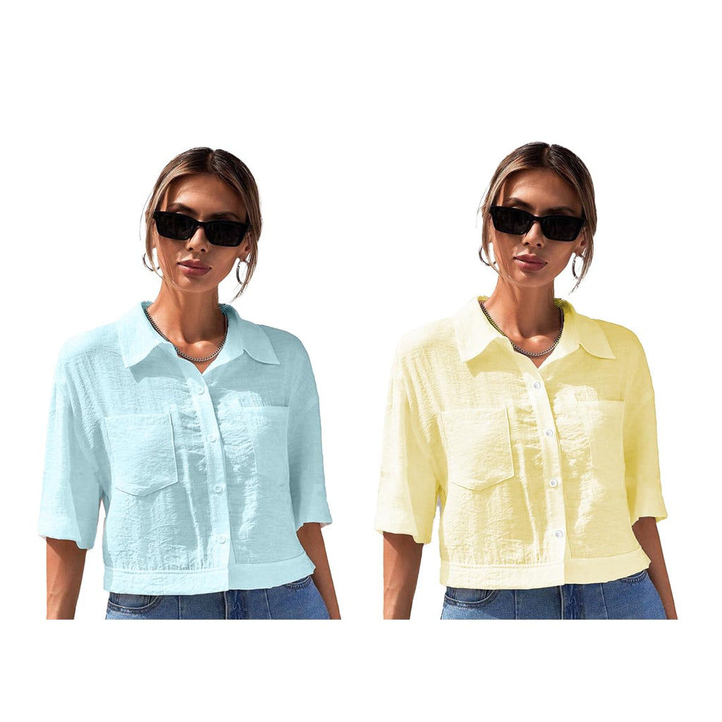 Toplot Shirt For Women || V-Collar Solid Crop For Woman || Half Sleeves For Women || Oversized Shirt For Woman (V-Crop-Shirt-518