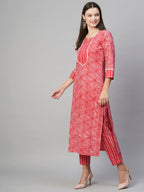 ANNI DESIGNER Womens Cotton Blend Staright Printed Kurta with Pant (Kaveri Pink_S_Pink_Small)