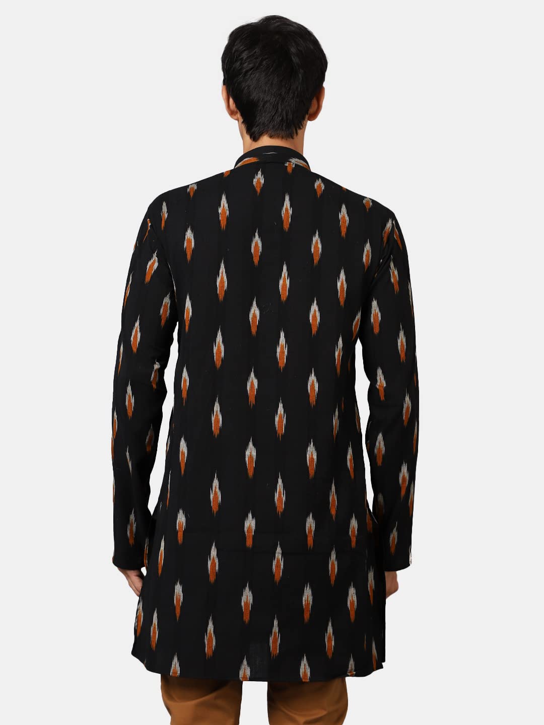 Wintage Men'S: Ikat Cotton Black 2 Long Kurta : 40/M