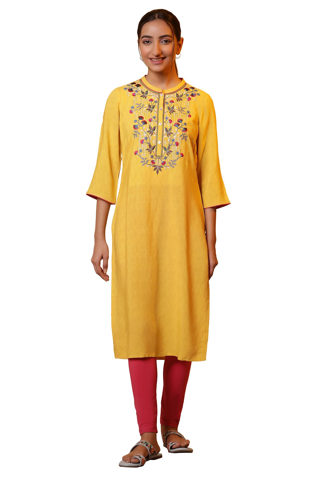 Aurelia Women'S Viscose Solid Regular Kurta (24Fea15161_Yellow