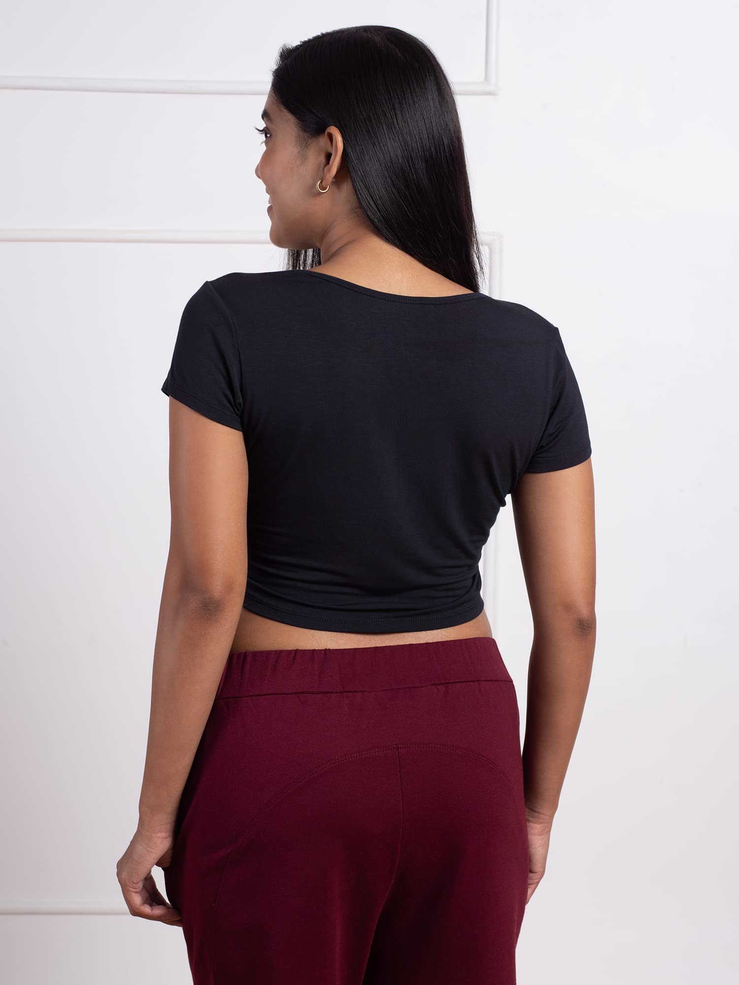 Nykd Stylish Crop Top For Women Wester Wear Short/Cap Sleeve, Round Neckline, Soft Modal Fabric T-Shirts & Tanks, Nyoe011, Jet B
