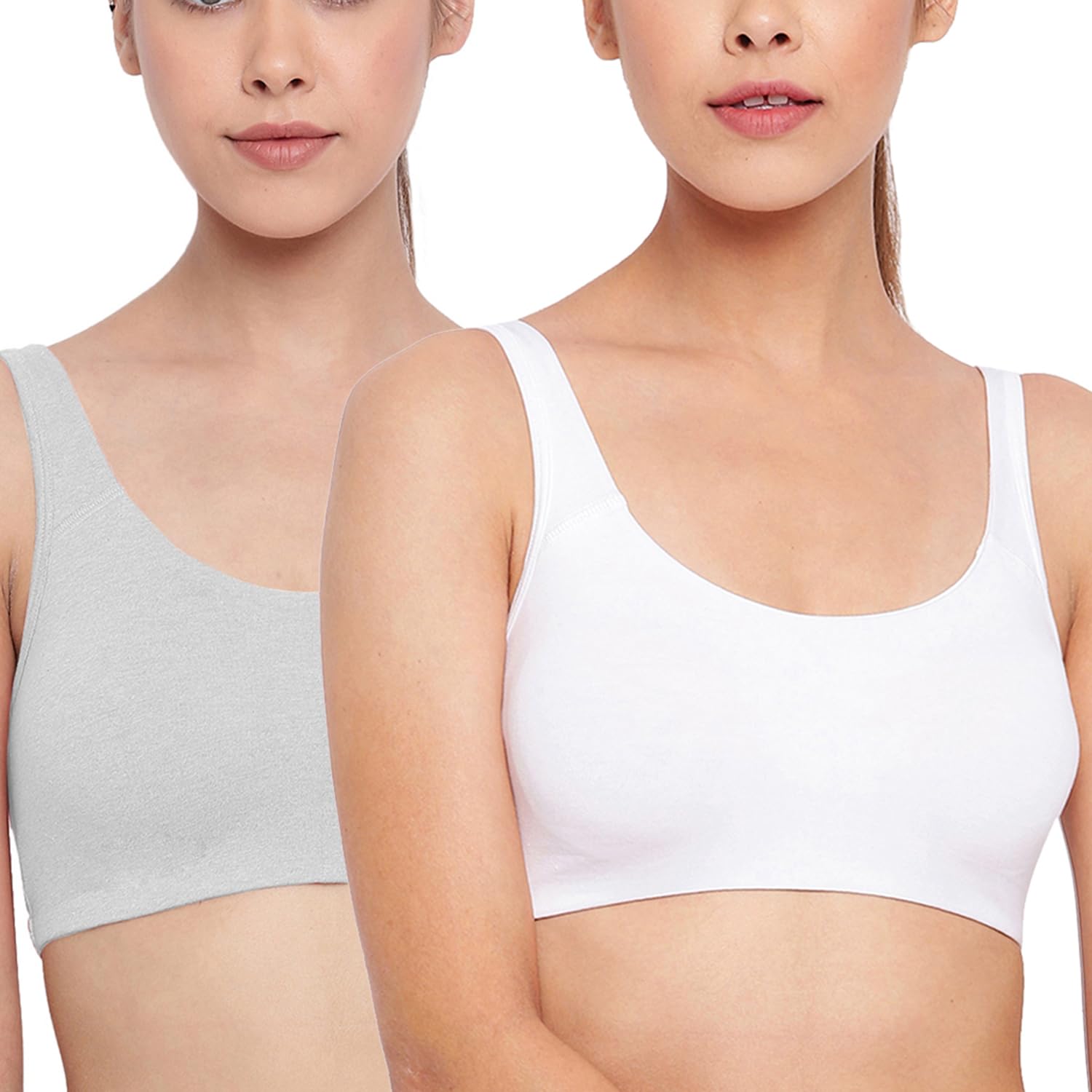 Enamor Womens Full Cup Non Padded Non Wired Bra (Pack of 2) (SB06_White/Grey_X-Large)