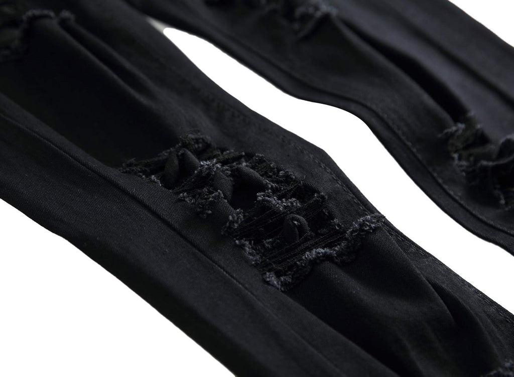 COOSVEN Men Ripped Jeans, Slim Fit Straight Leg, Denim Pants with Holes (Black499 - Stretch, 34)