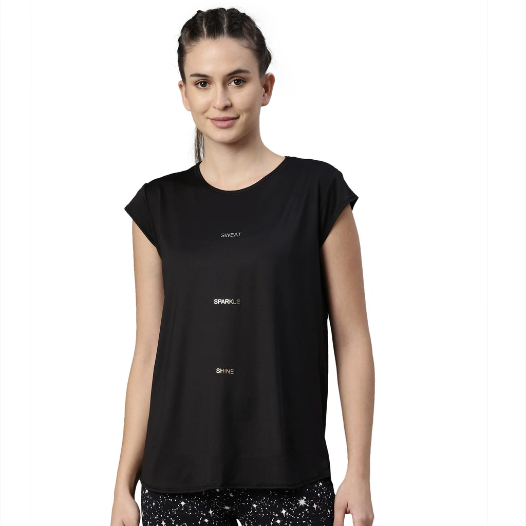 Enamor Athleisure Womens Cotton Light Weight Quick Dry 4 Way Stretch Antimicrobial Relaxed Fit Short Sleeve Crew Neck Active Lo