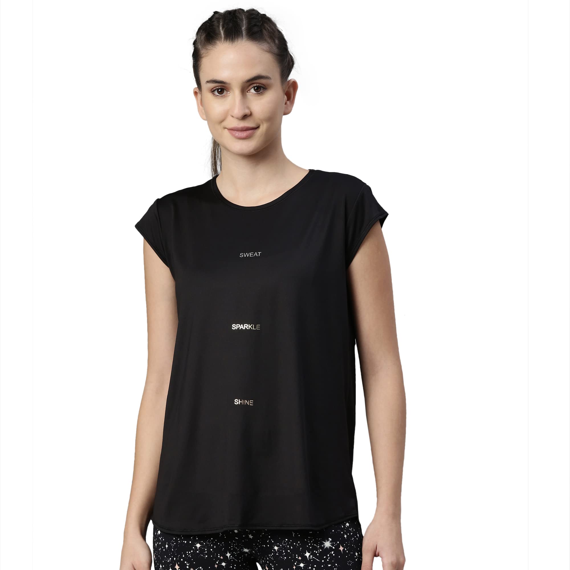 Enamor Athleisure Womens Cotton Light Weight Quick Dry 4 Way Stretch Antimicrobial Relaxed Fit Short Sleeve Crew Neck Active Lo