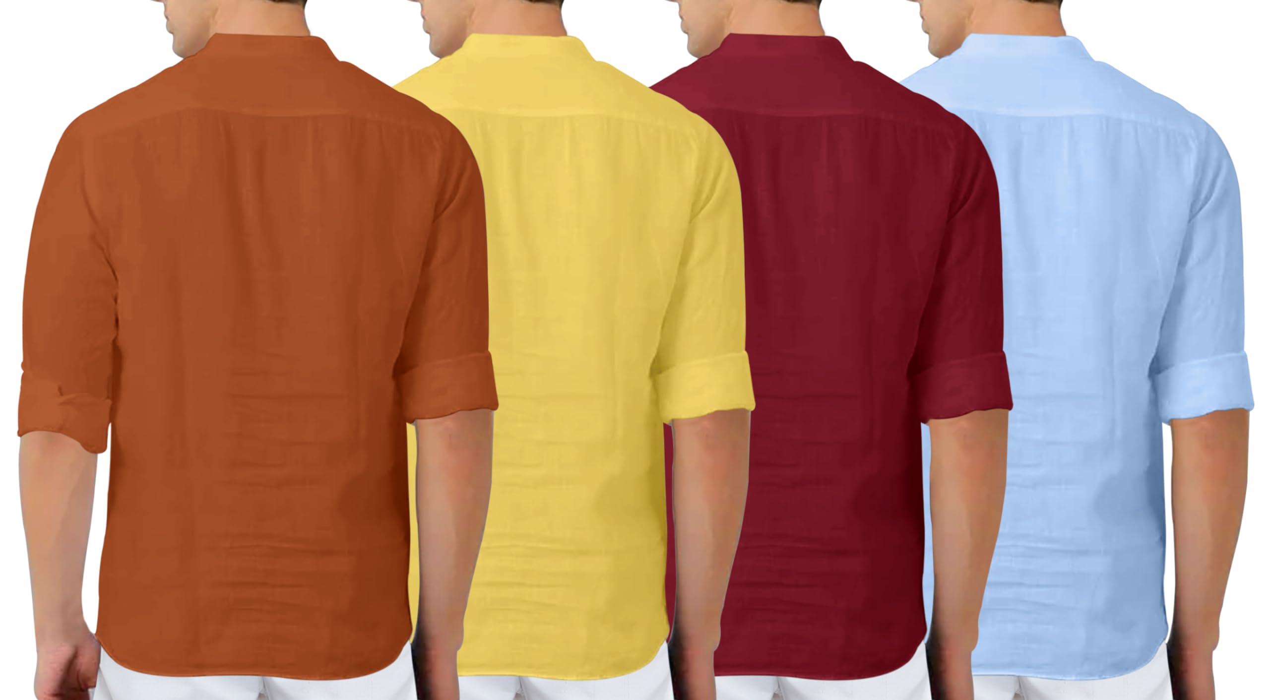 Zombom MenS Cotton Blend Solid Full Sleeve Regular Fit Kurta Shirt, Multicolor, M, Combo Set Of 4