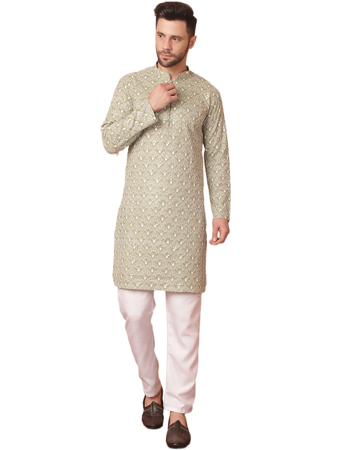 Jompers Mens Chikankari Pure Cotton Kurta Pyjama Set