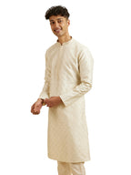 Manyavar Mens Art Silk Jacquard Embroidered Kurta Pyjama Set (Cream,XL)